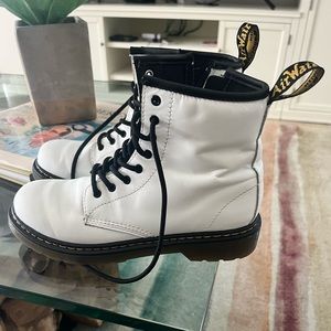 Kids White Doc Martens 1460 Boots with Black Laces